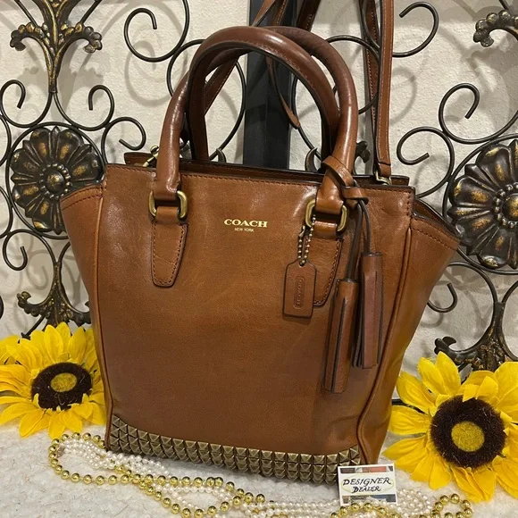 COACH Legacy Mini Tanner Pyramid Stud Crossbody RARE! Brown GUC! - Picture 2 of 15